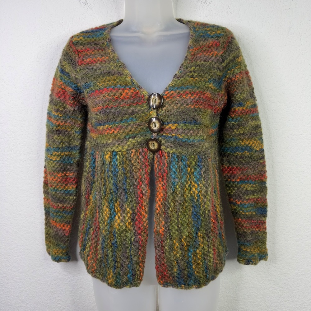 Talbots Cardigan Sweater S Multicolor Mohair Wool Chunky Knit Boho Cottagecore